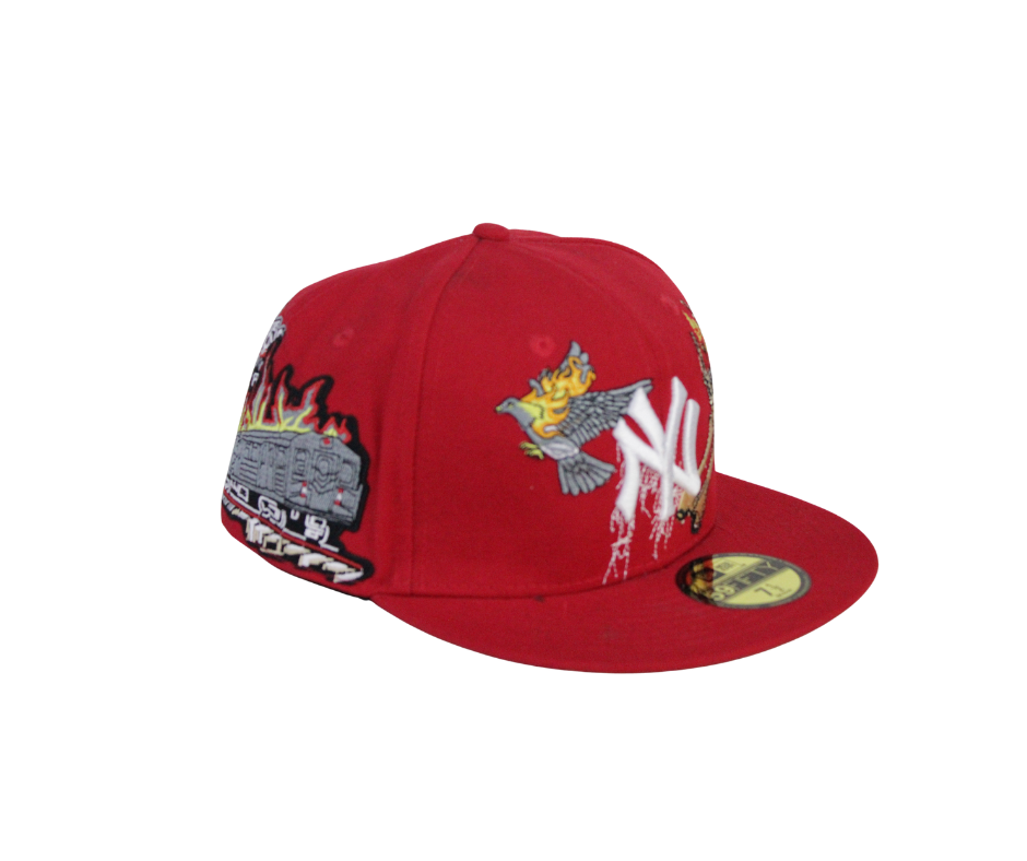 Gorra New Era NY Yankees Roja con Águila y Llamas Bordadas