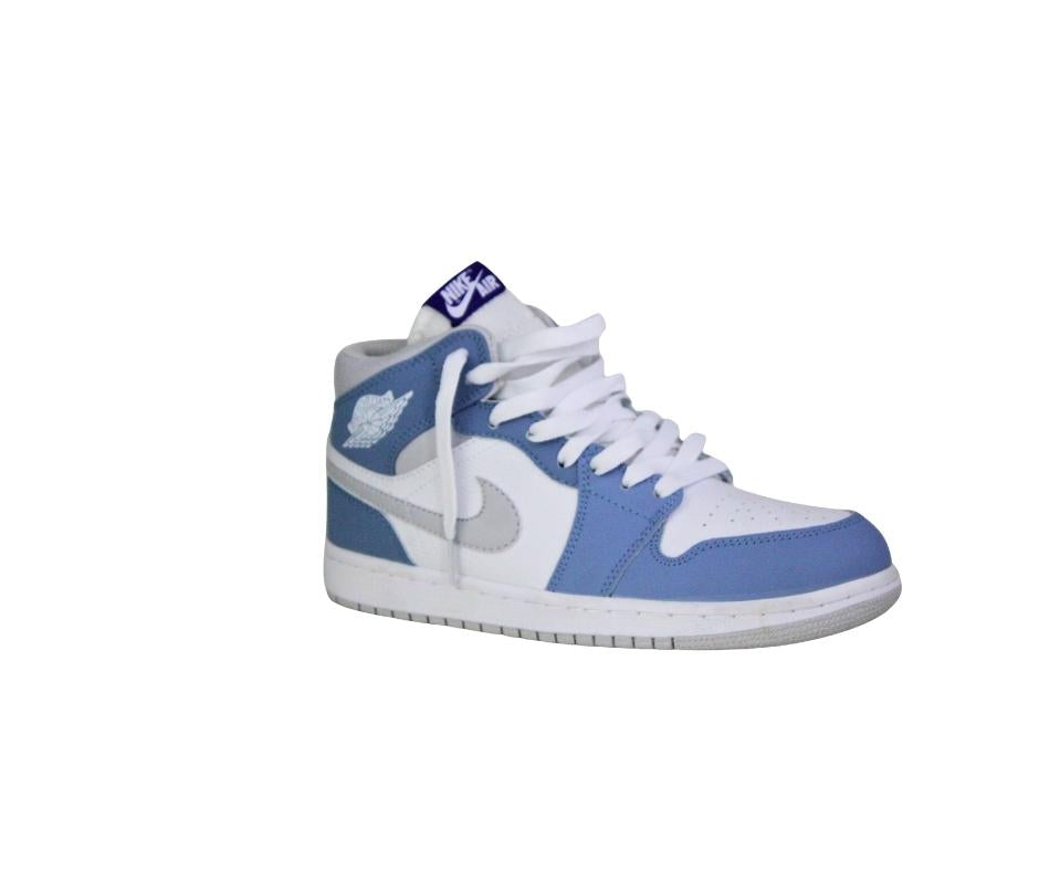 Air Jordan 1 Mid Blanco Azul Gris - Zapatillas Basketball University Blue